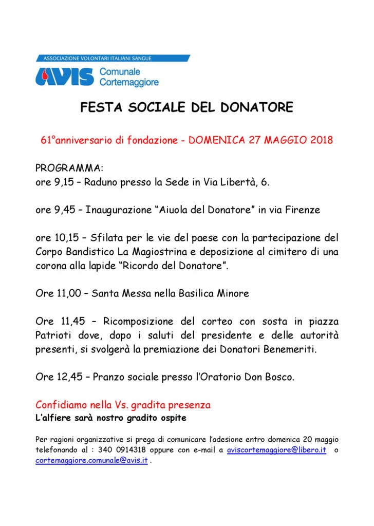 Festa Sociale Avis Comunale Cortemaggiore - AVIS Provinciale Piacenza